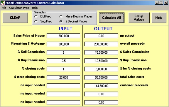 shows screen of custom calculator for the realtor example