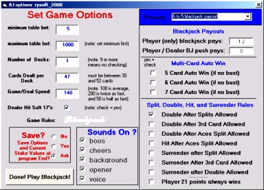 6:5 Blackjack  options illustrated usage on game option page