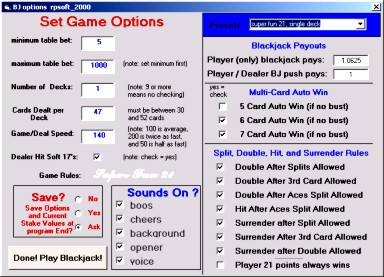 Super Fun 21 options illustrated usage on game option page