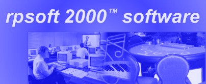 rpsoft 2000 logo with picture of productivity, music, and blackjack