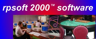 rpsoft 2000 logo, showing computers, music and a blackjack table